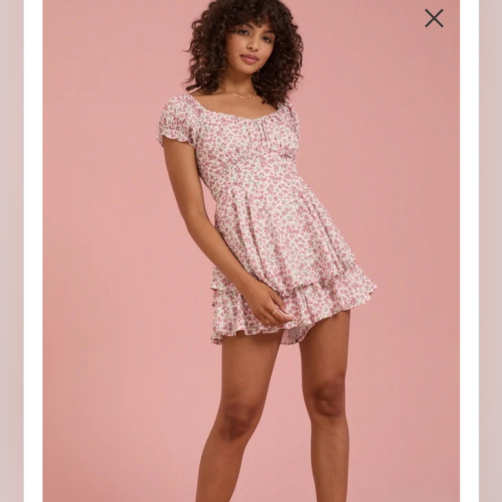 Altar’D state Haisley Floral pink ruffle puff sleeve Romper size M cottagecore